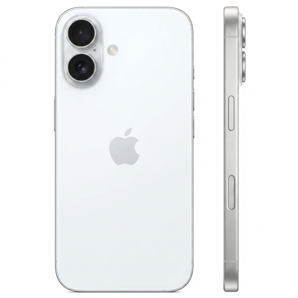 iPhone 16 - Blanco (Vista posterior de la cámara y cristal mate) - Kmaron Digital