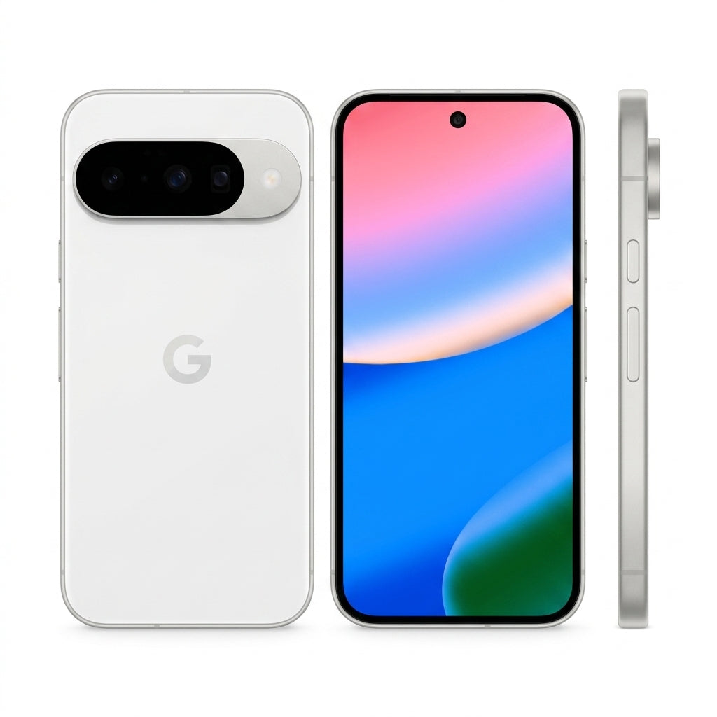 Google Pixel 10 - Glaciar (Tres ángulos de vista del dispositivo) - Kmaron Digital